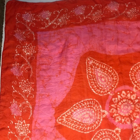 Vintage Tie Dye Silk Scarf Mandala Print Red&Pink - Picture 5 of 8